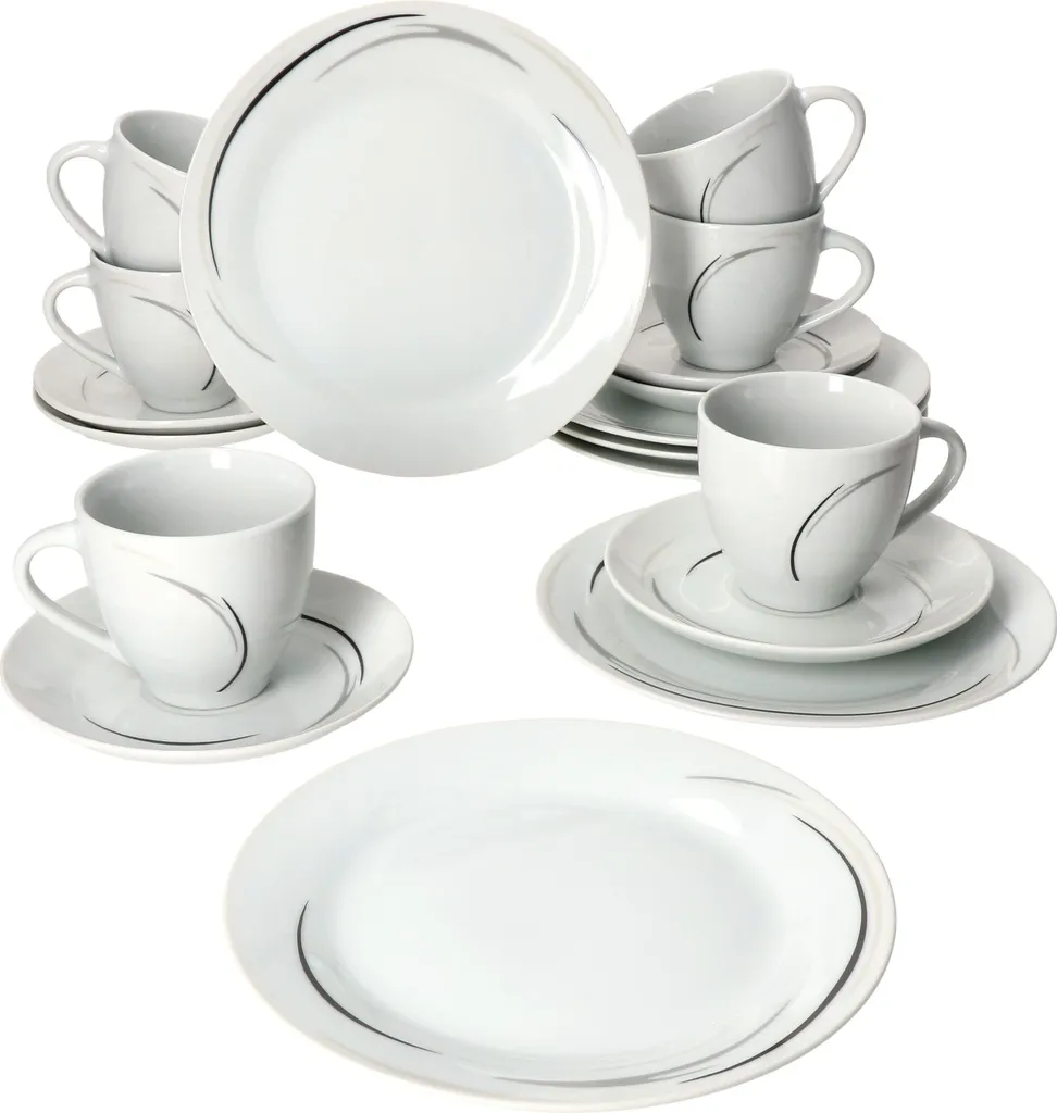 Van Well 18tlg. Kaffee-Service Home Für 6 Personen I 6x Tasse 180ml, 6x Untertasse + 6x Kuchenteller I Porzellan-Geschirr Mit Streifen In Grau, Schwarz & Creme I Kaffeepott, Dessert-Teller 1 Van Well 18tlg. Kaffee-Service Home Für 6 Personen I 6x Tasse 180ml, 6x Untertasse + 6x Kuchenteller I Porzellan-Geschirr Mit Streifen In Grau, Schwarz & Creme I Kaffeepott, Dessert-Teller