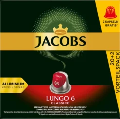 JACOBS Kapseln Lungo 6 Classico 10 X 20+2 Nespresso®* Kompatible Kaffeekapseln -Kaffeegenuss Verkaufsgeschäft 236a6844a0d2ad9d5ccaef6e2710a2e8