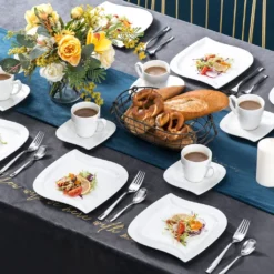 MALACASA, Serie Elvira, 36 Teilig Cremeweiß Porzellan Geschirrset Tafelservice Kaffeeservice Mit Tassen, Untertassen, Dessertteller Für 12 Person -Kaffeegenuss Verkaufsgeschäft 24bb276353cbd9b4888d8e3a58af97ee