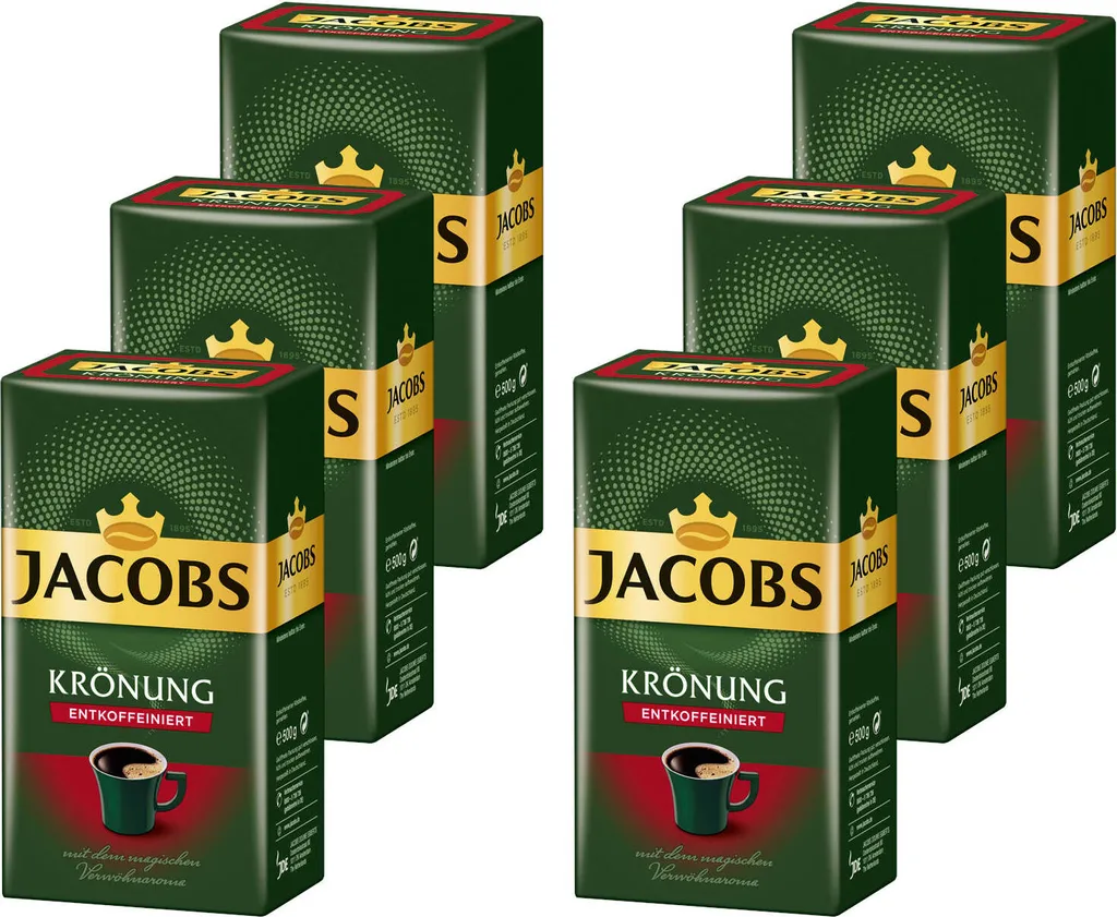 JACOBS Filterkaffee Krönung Entkoffeiniert 6 X 500 G Pulver- Röstkaffee Gemahlen 1 JACOBS Filterkaffee Krönung Entkoffeiniert 6 X 500 G Pulver- Röstkaffee Gemahlen