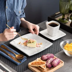 MALACASA, Serie Blance, 36 Tlg. Set Marmor Porzellan Kaffeeservice Geschirrset, Mit 12 Stück Kuchenteller, 12 Stück 180ml Tasse Und 12 Stück Untertasse Für 12 Personen -Kaffeegenuss Verkaufsgeschäft 3072804db695e4dab44cb2585c62d2a7