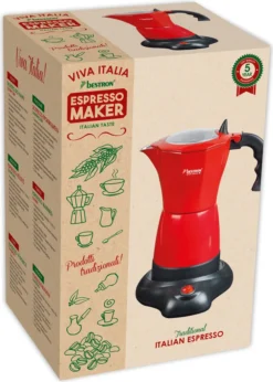 Bestron Elektrischer Espresso-Kocher Mit 360° Basis, Viva Italia, Für 6 Espressotassen: 180 Ml, 480 Watt, Aluminium, Farbe: Rot -Kaffeegenuss Verkaufsgeschäft 340d44018d9a718359400394c9ba03cd