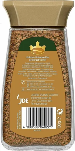 JACOBS Gold 6 X 100g Löslicher Kaffee 6 Gläser Instantkaffee Löskaffee -Kaffeegenuss Verkaufsgeschäft 348065049c4e43fe2e466b1042899423