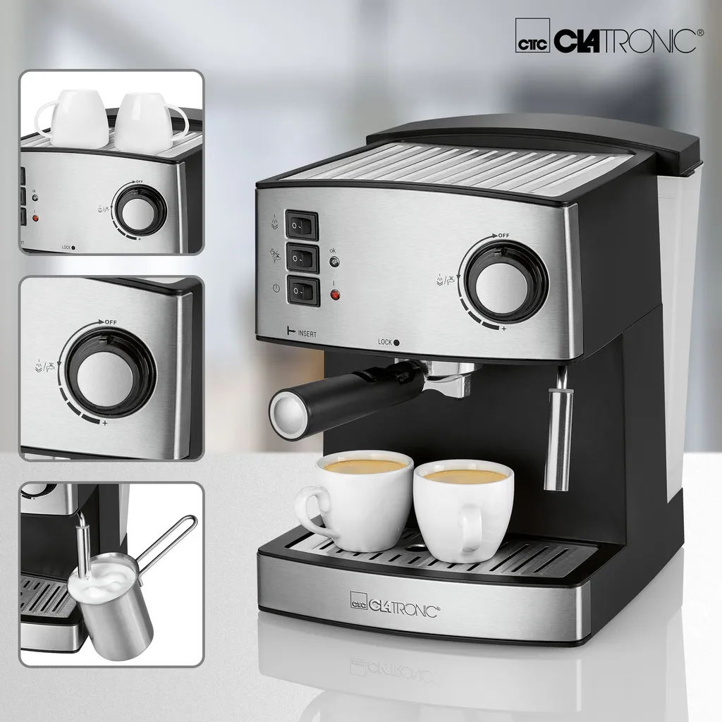 Clatronic ES 3643 Espresso- Und Cappuccino-Automat, 15 Bar Pumpdruck, Tassenvorwärmfunktion, Mit Aufschäum- Und Heißwasserfunktion 4 Clatronic ES 3643 Espresso- Und Cappuccino-Automat, 15 Bar Pumpdruck, Tassenvorwärmfunktion, Mit Aufschäum- Und Heißwasserfunktion – Bild 4