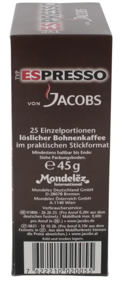 Jacobs Typ Espresso Sticks | Löslicher Kaffee | 25 Portionen -Kaffeegenuss Verkaufsgeschäft 3c9c8743899b6648e65bd30a7016c9ee