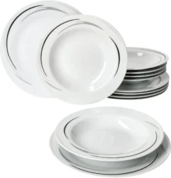 Mambo-Cat Kaffee-Tasse Porzellan-Becher Geschirr-Set Schüssel Bowl-Schale Tafel-Zubehör Suppen-Schälchen Speise-Teller Käse-Wurst Ess-Platte Frühstücks-Buffet Brunch Kuchen-Dessert Home Streifen-Grau Schwarz-Creme Kombi-Service Sechs-Personen -Kaffeegenuss Verkaufsgeschäft 3d4d45593f3714bde53bf44580a7525a