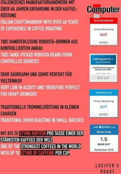 LUCIFER'S ROAST 4x1kg Espresso By KIQO Aus Italien - Starke Kaffeebohnen Für Kaffeevollautomaten Und Siebträger - Säurearm - 100% Robusta (ganze Bohnen, 4x1kg) -Kaffeegenuss Verkaufsgeschäft 3ed059e3d41ec896fbad0e2ae121586b