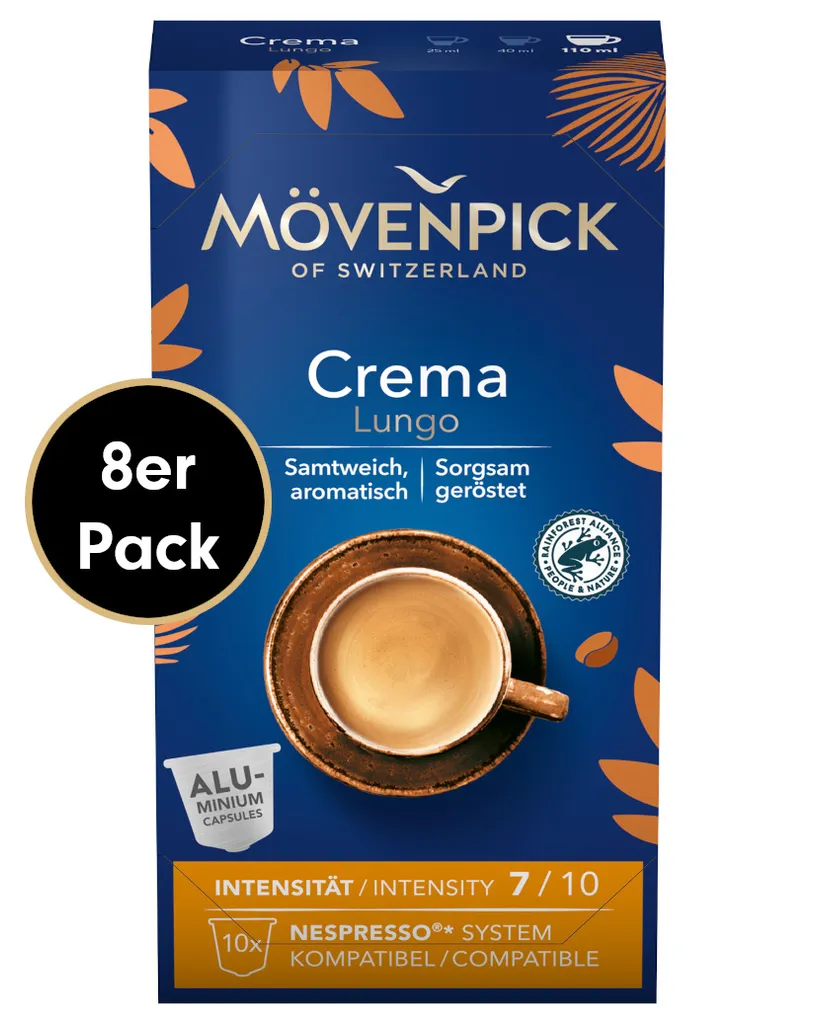 Kaffeekapseln CREMA LUNGO In Alukapseln Von Mövenpick, 8x10 Stück 1 Kaffeekapseln CREMA LUNGO In Alukapseln Von Mövenpick, 8x10 Stück