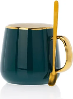 HowHomely Kaffeeservice Keramik 4 Personen - Teeservice 10-tlg. - Grün-Gold -Kaffeegenuss Verkaufsgeschäft 463044aeda106ce27cd4b333171be4c2