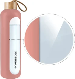 Wessper Trinkflasche Glas Mit Silikonhülle, Wasserflasche Mit Zeitmarkierungen, Transparente Wasserflasche Aus Borosilikat Glas, Berwachung Ihrer Täglichen Wasseraufnahme 1L Rosa -Kaffeegenuss Verkaufsgeschäft 4b9c1a69900eaa696a30f73c97ef5299