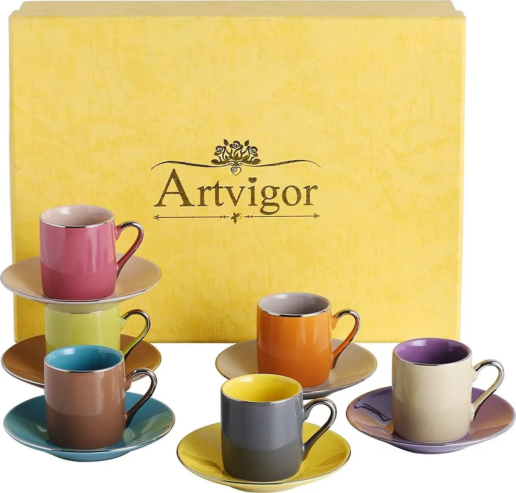Artvigor, Porzellan Kaffeeservice, Bunt 12 Teilig Kaffee Set, Mit 6 Espressotassen 80 Ml, 6 Untertassen, Mehrfarbig 1 Artvigor, Porzellan Kaffeeservice, Bunt 12 Teilig Kaffee Set, Mit 6 Espressotassen 80 Ml, 6 Untertassen, Mehrfarbig
