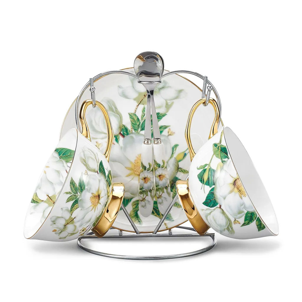 Panbado Kaffeeservice Set Aus Premium Bone China Porzellan, Beinhaltet 2 Kaffeetassen, 2 Untertassen, 2 Löffel, 1-tlg Metallständer 2 Panbado Kaffeeservice Set Aus Premium Bone China Porzellan, Beinhaltet 2 Kaffeetassen, 2 Untertassen, 2 Löffel, 1-tlg Metallständer – Bild 2