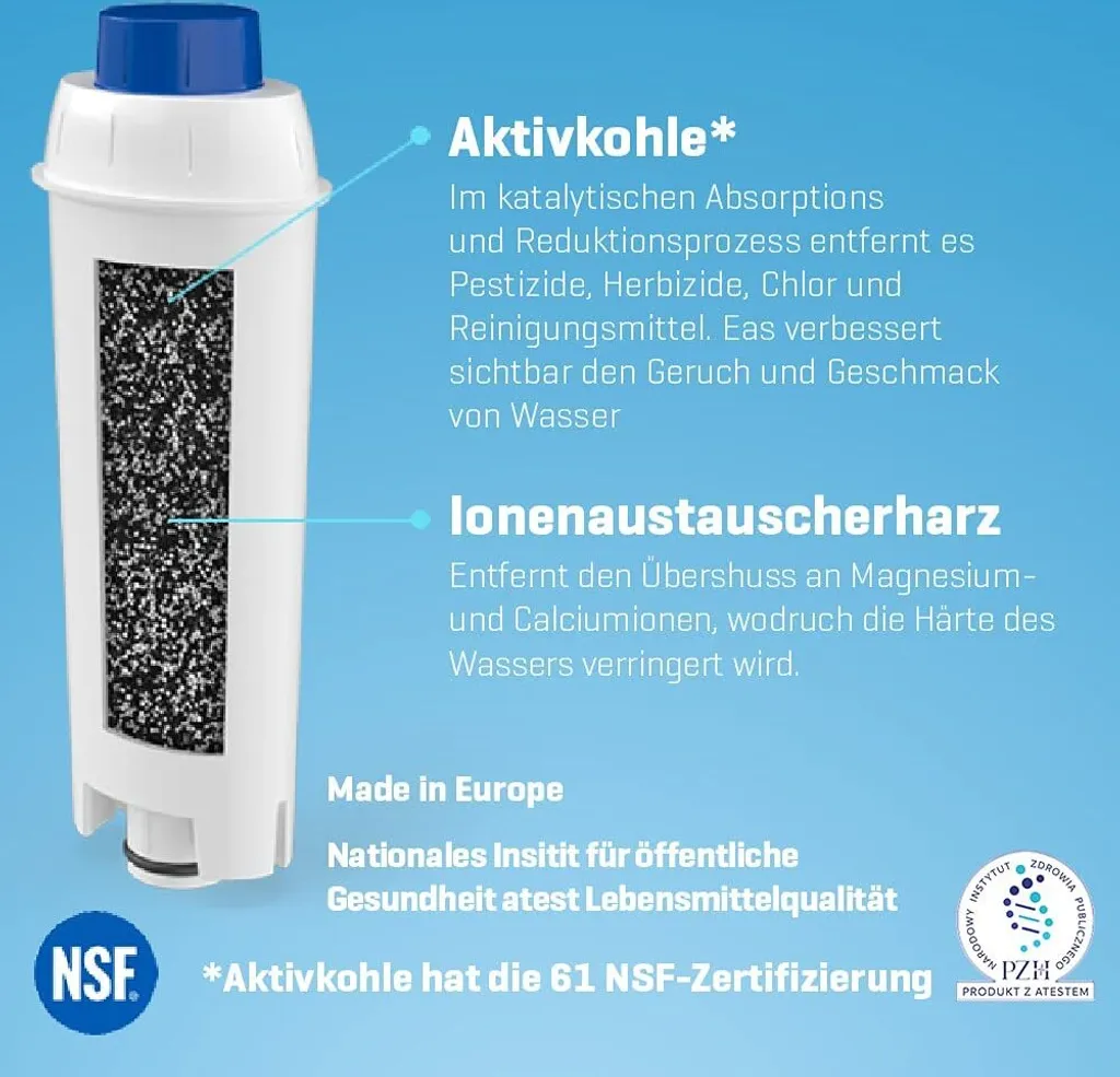 10x Wasserfilter Kompatibel Mit DeLonghi ECAM 45.766.W Eletta Cappuccino Baugleich Zu DLSC002 3 10x Wasserfilter Kompatibel Mit DeLonghi ECAM 45.766.W Eletta Cappuccino Baugleich Zu DLSC002 – Bild 3