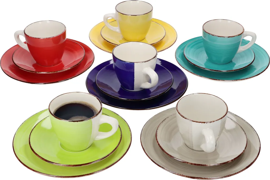 18tlg Kaffeeservice Malaga Kaffee Tee-Gedeck 6Pers Kaffeetassen Dessertteller Abstrakt Handbemalt 1 18tlg Kaffeeservice Malaga Kaffee Tee-Gedeck 6Pers Kaffeetassen Dessertteller Abstrakt Handbemalt