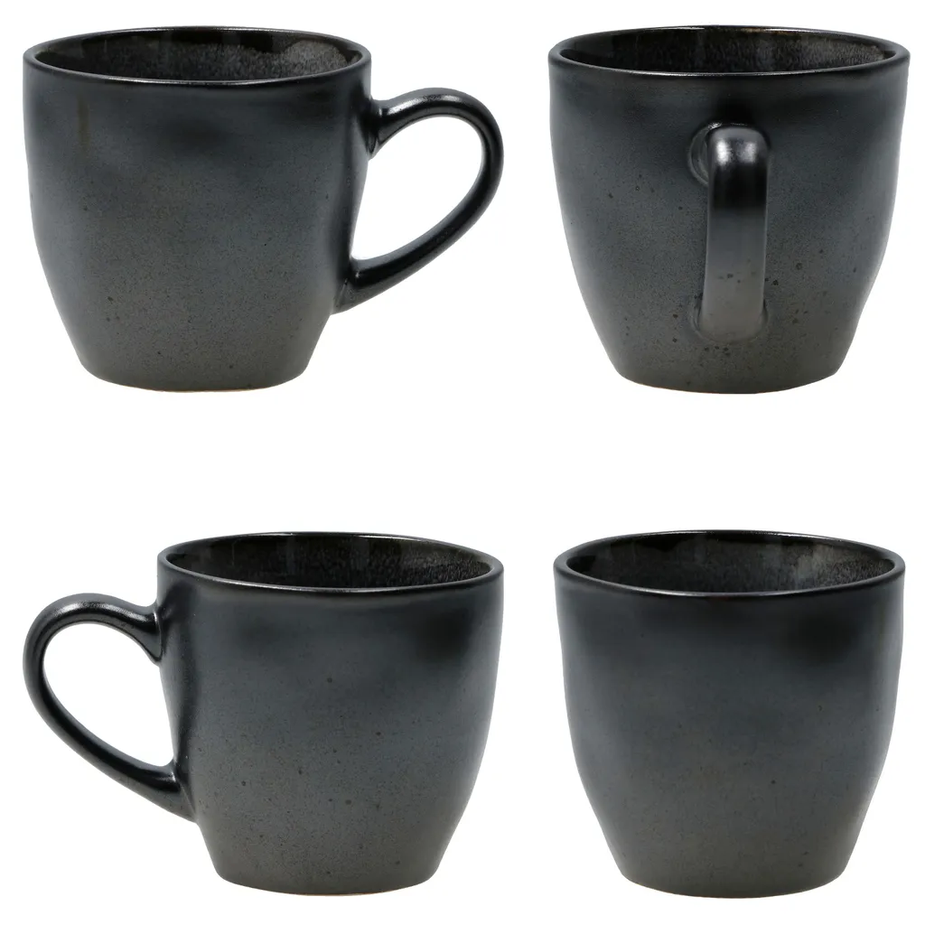 18tlg. Kaffeeservice Reactive Glaze Grey Black Steingut Teller Tasse Schwarz 4 18tlg. Kaffeeservice Reactive Glaze Grey Black Steingut Teller Tasse Schwarz – Bild 4