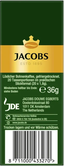 JACOBS Krönung Löslicher Kaffee 8 X 20 Getränke Sticks Instantkaffee 13 JACOBS Krönung Löslicher Kaffee 8 X 20 Getränke Sticks Instantkaffee -Kaffeegenuss Verkaufsgeschäft 7837a7efae665fbc62c9cf155437fa21