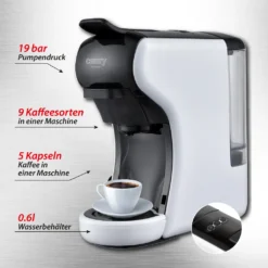 Adler Camry CR 4414 Multi-Espressomaschine Mit 5 Kapselkaffeeeinsätzen 19 Bar Pumpendruck -Kaffeegenuss Verkaufsgeschäft 79c5b52b79b45a2d92a76527817a659e