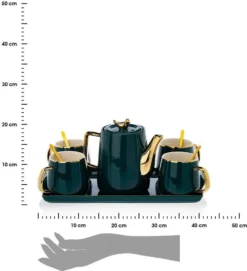 HowHomely Kaffeeservice Keramik 4 Personen - Teeservice 10-tlg. - Grün-Gold -Kaffeegenuss Verkaufsgeschäft 837b3e9fa6843a81a207bfebf9da21a9