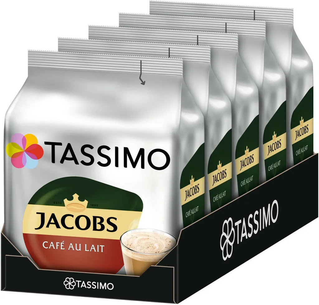 Tassimo Jacobs Café Au Lait 5er Pack, Kaffee, Kaffeekapsel, Milchkaffee Aus Gemahlenem Röstkaffee, 80 T-Discs / Portionen 2 Tassimo Jacobs Café Au Lait 5er Pack, Kaffee, Kaffeekapsel, Milchkaffee Aus Gemahlenem Röstkaffee, 80 T-Discs / Portionen – Bild 2
