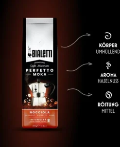Bialetti Perfetto Moka Nocciola, Kaffee Gemahlen, Röstkaffee, Intensität 8, 250 G, 96080321 -Kaffeegenuss Verkaufsgeschäft 8d8bcc4d8c159ca68cbf6b33f5a3bcb9