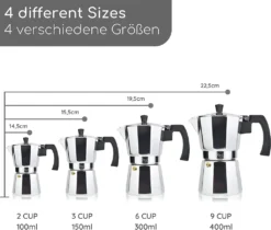 Milu Espressokocher (No Induktion) | 2, 3, 6, 9 Tassen | Aluminium Mokkakanne, Espressokanne, Espresso Maker Set Inkl. Untersetzer, Löffel, Bürste (Aluminium, 4 Tassen (300ml) -Kaffeegenuss Verkaufsgeschäft 91cc39cf1162f80cd1de3c9e0f0f9b0a