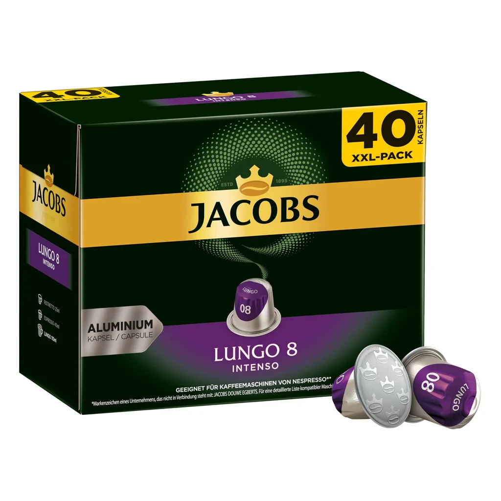 JACOBS Lungo 8 + Espresso 10 Nespresso®* Kompatibel - 240 Kapseln XXL-Pack 1 JACOBS Lungo 8 + Espresso 10 Nespresso®* Kompatibel - 240 Kapseln XXL-Pack
