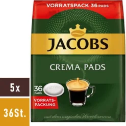 JACOBS Kaffeepads Crema Classic UTZ- 5 X 36 Getränke Pads Vorteilspack -Kaffeegenuss Verkaufsgeschäft 928d75f3134333213fd528f798811144