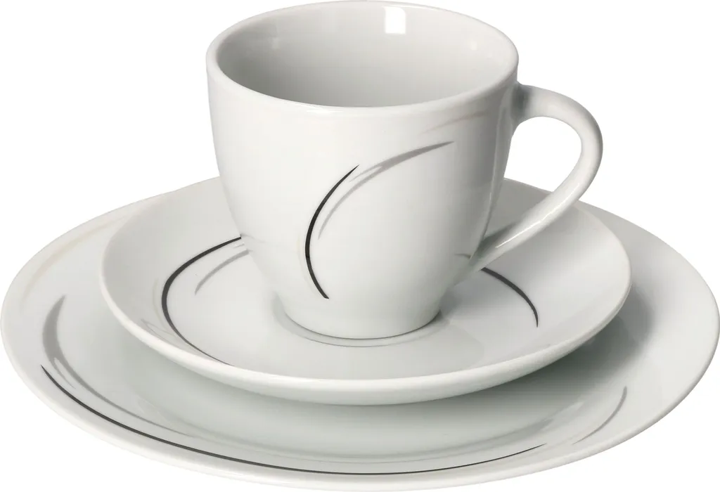Van Well 18tlg. Kaffee-Service Home Für 6 Personen I 6x Tasse 180ml, 6x Untertasse + 6x Kuchenteller I Porzellan-Geschirr Mit Streifen In Grau, Schwarz & Creme I Kaffeepott, Dessert-Teller 3 Van Well 18tlg. Kaffee-Service Home Für 6 Personen I 6x Tasse 180ml, 6x Untertasse + 6x Kuchenteller I Porzellan-Geschirr Mit Streifen In Grau, Schwarz & Creme I Kaffeepott, Dessert-Teller – Bild 3