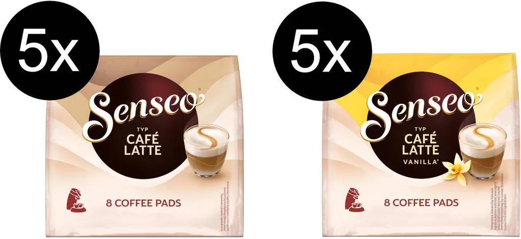 SENSEO Pads Typ Café Latte + Typ Café Latte Vanilla à 5x8 Getränke- 80 Portionen 1 SENSEO Pads Typ Café Latte + Typ Café Latte Vanilla à 5x8 Getränke- 80 Portionen