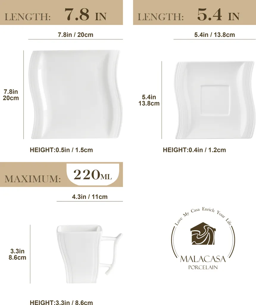 MALACASA, Serie Flora, 18 Tlg . Set Cremeweiß Porzellan Kaffeeservice Geschirrset Mit Je 6 Kuchenteller, 6 Tasse 220ml, 6 Untertasse Für 6 Personen 2 MALACASA, Serie Flora, 18 Tlg . Set Cremeweiß Porzellan Kaffeeservice Geschirrset Mit Je 6 Kuchenteller, 6 Tasse 220ml, 6 Untertasse Für 6 Personen – Bild 2