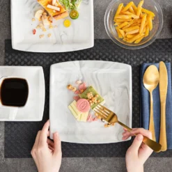 MALACASA, Serie Blance, 36 Tlg. Set Marmor Porzellan Kaffeeservice Geschirrset, Mit 12 Stück Kuchenteller, 12 Stück 180ml Tasse Und 12 Stück Untertasse Für 12 Personen -Kaffeegenuss Verkaufsgeschäft 9d00a7e58dc442abdb5ca08ab4ab17d9