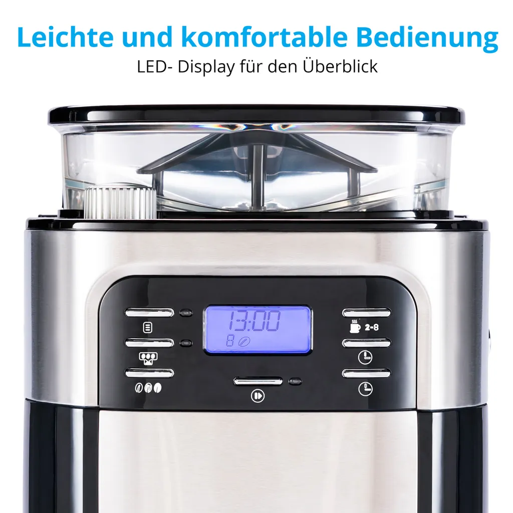 MEDION Kaffeemaschine Mit Mahlwerk Und Thermoskanne (Timer, 1 Liter, 900 Watt, Kaffeebohnenmahlwerk, 8 Mahlstufen, LED Display, Tropf Stopp, Isolierkanne, MD19777) 5 MEDION Kaffeemaschine Mit Mahlwerk Und Thermoskanne (Timer, 1 Liter, 900 Watt, Kaffeebohnenmahlwerk, 8 Mahlstufen, LED Display, Tropf Stopp, Isolierkanne, MD19777) – Bild 5
