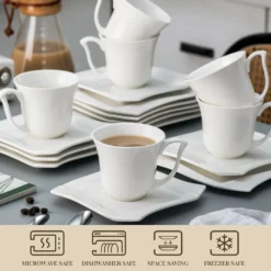 MALACASA, Serie Amparo, 36 Teilig Set Cremeweiß Porzellan Kaffeeservice Dessertteller Kaffeetasse Mit Untertasse -Kaffeegenuss Verkaufsgeschäft a5dbb72af98f894549c593e77669849b