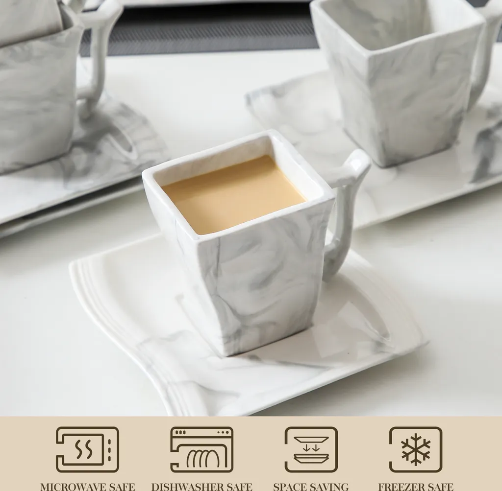 MALACASA, Serie Flora, 36 Tlg. Marmor Porzellan Kaffeeservice Geschirrset Mit 12 Kuchenteller, 12 Tasse 220ml, 12 Untertasse Für 12 Personen 3 MALACASA, Serie Flora, 36 Tlg. Marmor Porzellan Kaffeeservice Geschirrset Mit 12 Kuchenteller, 12 Tasse 220ml, 12 Untertasse Für 12 Personen – Bild 3