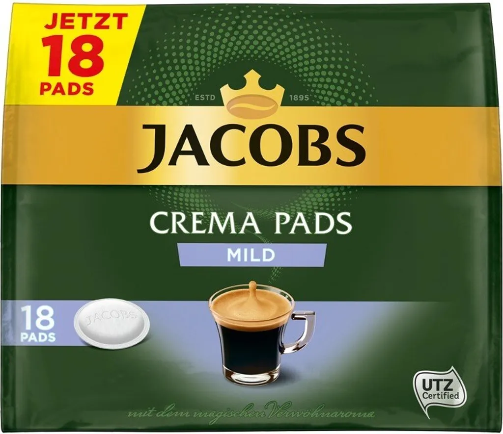 Jacobs Crema Pads Mild | 18 Senseo Kompatible Kaffeepads 118 G 1 Jacobs Crema Pads Mild | 18 Senseo Kompatible Kaffeepads 118 G