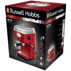 Russell Hobbs Espressomaschine Retro Rot Siebträger (15 Bar, 2 Tassen-Einsätze, 1,1l Abnehmbarer Wassertank, Dampf-Milchschaumdüse, Portionierlöffel Mit Tamper) Kaffeemaschine -Kaffeegenuss Verkaufsgeschäft b6b7f4fd631846f50ff479e82660ef25