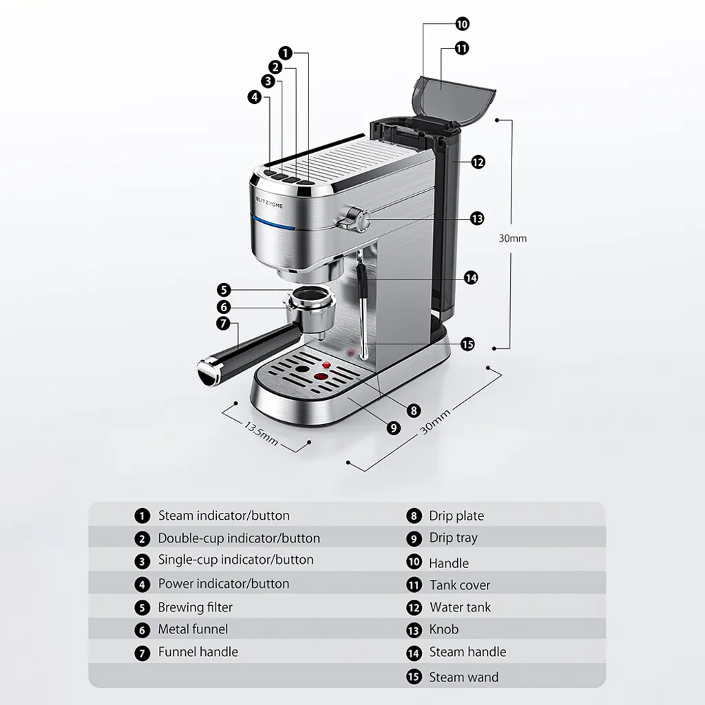 BlitzHome Espresso Maschine Kaffeemaschine Cappuccinomaschine Milchaufschäumer Espressomaschinen 7 BlitzHome Espresso Maschine Kaffeemaschine Cappuccinomaschine Milchaufschäumer Espressomaschinen – Bild 7