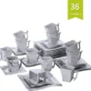 MALACASA, Serie Flora, 36 Tlg. Marmor Porzellan Kaffeeservice Geschirrset Mit 12 Kuchenteller, 12 Tasse 220ml, 12 Untertasse Für 12 Personen
