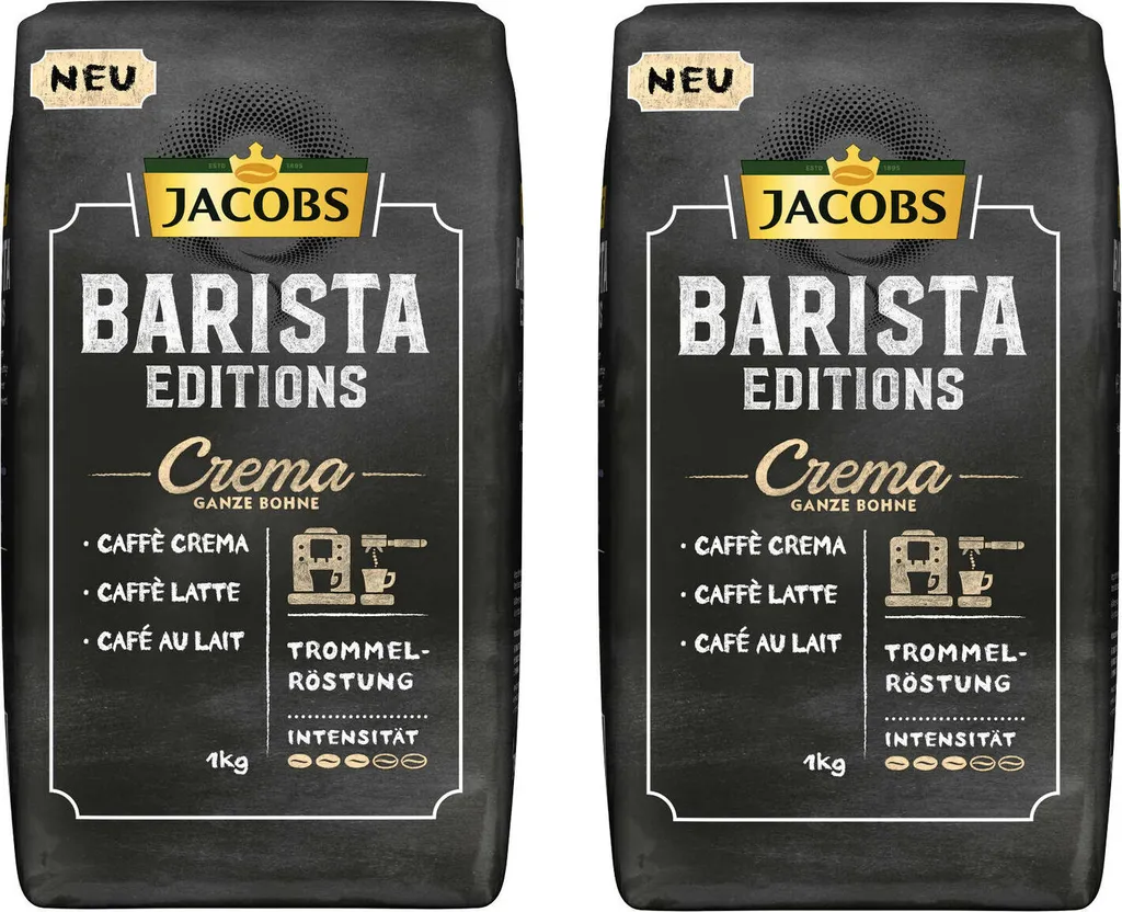 JACOBS Kaffeebohnen Barista Editions Crema 2 X 1 Kg Ganze Bohne + 1 Aluminium Dose Im Barista Design 3 JACOBS Kaffeebohnen Barista Editions Crema 2 X 1 Kg Ganze Bohne + 1 Aluminium Dose Im Barista Design – Bild 3