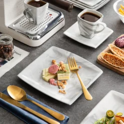 MALACASA, Serie Blance, 36 Tlg. Set Marmor Porzellan Kaffeeservice Geschirrset, Mit 12 Stück Kuchenteller, 12 Stück 180ml Tasse Und 12 Stück Untertasse Für 12 Personen -Kaffeegenuss Verkaufsgeschäft c2a3274206856ac15d482c4a7aecc9bd