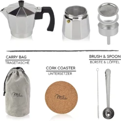 Milu Espressokocher (No Induktion) | 2, 3, 6, 9 Tassen | Aluminium Mokkakanne, Espressokanne, Espresso Maker Set Inkl. Untersetzer, Löffel, Bürste (Aluminium, 4 Tassen (300ml) -Kaffeegenuss Verkaufsgeschäft d01c4fea8354b799b3c157dfee8e8462