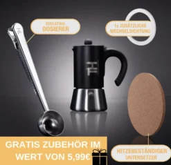 Thiru Espressokocher Induktion L Premium Mokkakanne Aus Edelstahl Inkl. Toolset (Schwarz, 6 Tassen (300ml)) -Kaffeegenuss Verkaufsgeschäft d38b52ffa7abc94387ecfe6523d76267