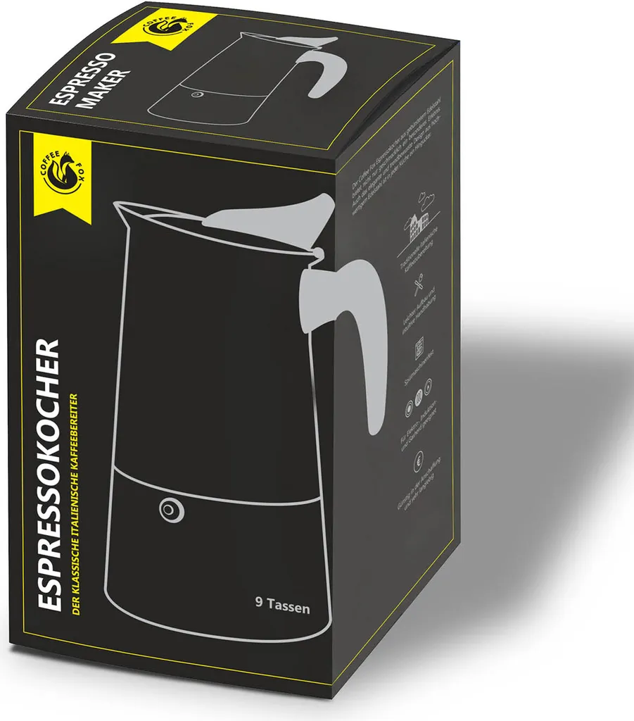 Espressokocher & Kaffeekocher Aus Edelstahl - Espressomaschine Kaffeemaschine Von Coffee Fox (9 Tassen) 2 Espressokocher & Kaffeekocher Aus Edelstahl - Espressomaschine Kaffeemaschine Von Coffee Fox (9 Tassen) – Bild 2
