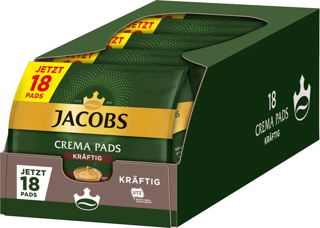 JACOBS Pads Crema Kräftig 5 X 18 Getränke - 90 Kaffeepads Senseo Kompatibel 1 JACOBS Pads Crema Kräftig 5 X 18 Getränke - 90 Kaffeepads Senseo Kompatibel