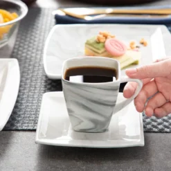 MALACASA, Serie Blance, 36 Tlg. Set Marmor Porzellan Kaffeeservice Geschirrset, Mit 12 Stück Kuchenteller, 12 Stück 180ml Tasse Und 12 Stück Untertasse Für 12 Personen -Kaffeegenuss Verkaufsgeschäft e792780e68e1a9a439b7ad4bf2c46316