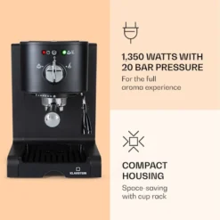 Klarstein Passionata 20 - Espressomaschine, Espresso-Automat, Kaffee-Maschine, 1350 Watt, 1,25 Liter, Automatischer Druckablass, Inkl. Milchschaum Düse Für Zubereitung Von Cappuccino, Schwarz -Kaffeegenuss Verkaufsgeschäft ee5d05f7b98b987cdf1a06a65be22e82