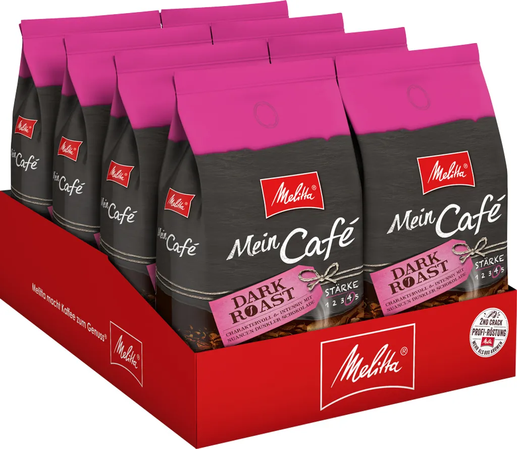 MELITTA Ganze Kaffeebohnen Mein Café Dark Roast 8x1 Kg Charaktervoll Intensiv 1 MELITTA Ganze Kaffeebohnen Mein Café Dark Roast 8x1 Kg Charaktervoll Intensiv