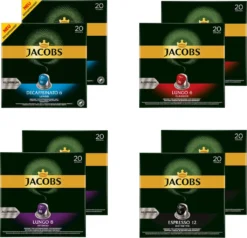 JACOBS Kapseln Nespresso®* Kompatibel Je 20 Kapseln Lungo 6 Classico + Decaffeinato 6 Lungo + Lungo 8 Intenso + Espresso 12 Ristretto - Insgesamt 160 Getränke